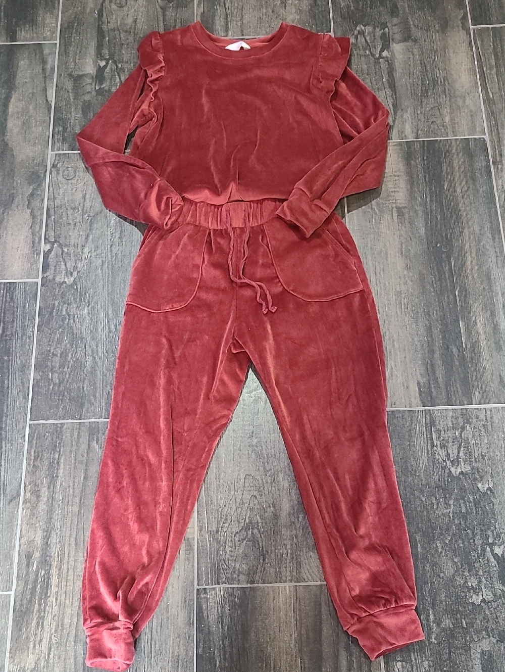 LC Lauren Conrad Velour Lounge Top - Brick Red